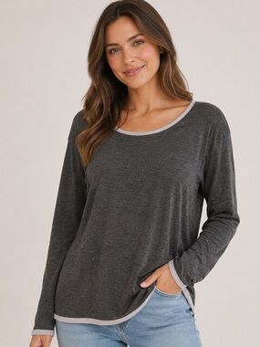 Women's Gray Long Sleeve Lounge Top